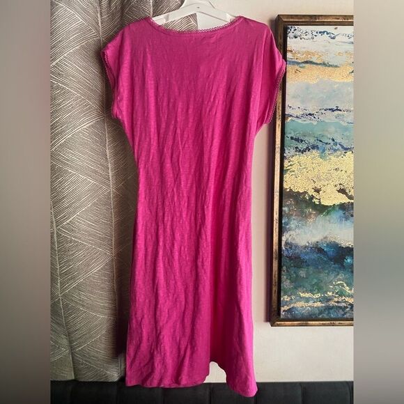 NEW Talbots Dress Womens Medium Hot Pink  Jersey Embroidered Casual Bohemian - Picture 2 of 11
